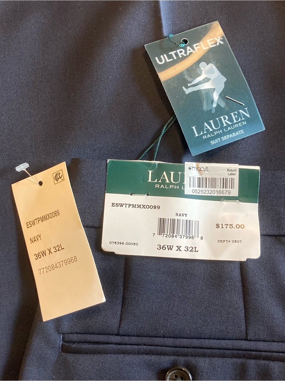 Lauren Ralph Lauren Navy Dress Pants Solid Ultraflex Cuff Hem Wool 36x32 NWT - Picture 10 of 14
